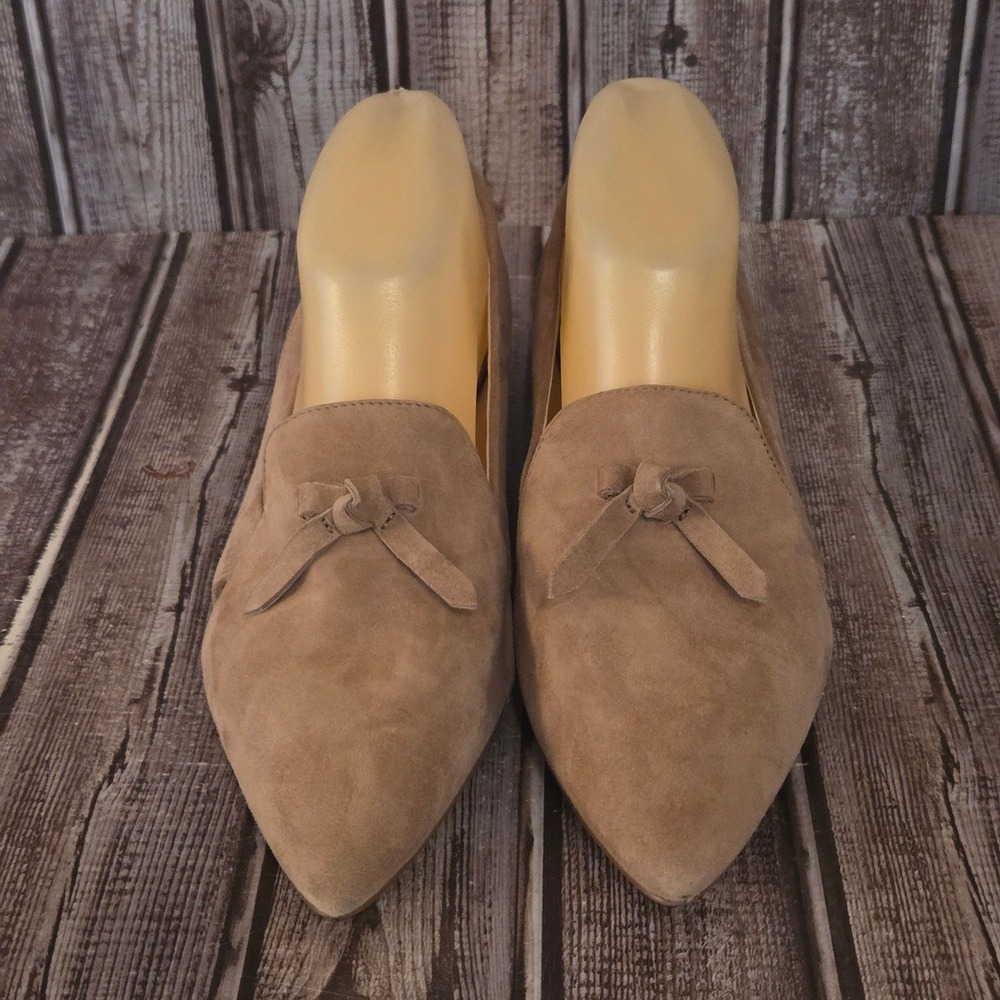Sz 7 B Womens Cole Haan Viola Skimmer Whiskey Suede Pointed Toe Bow Shoes VGUC